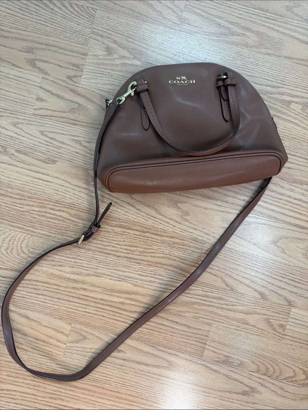 Coach Brown Leather Crossbody Dome Satchel with Gold Hardware
